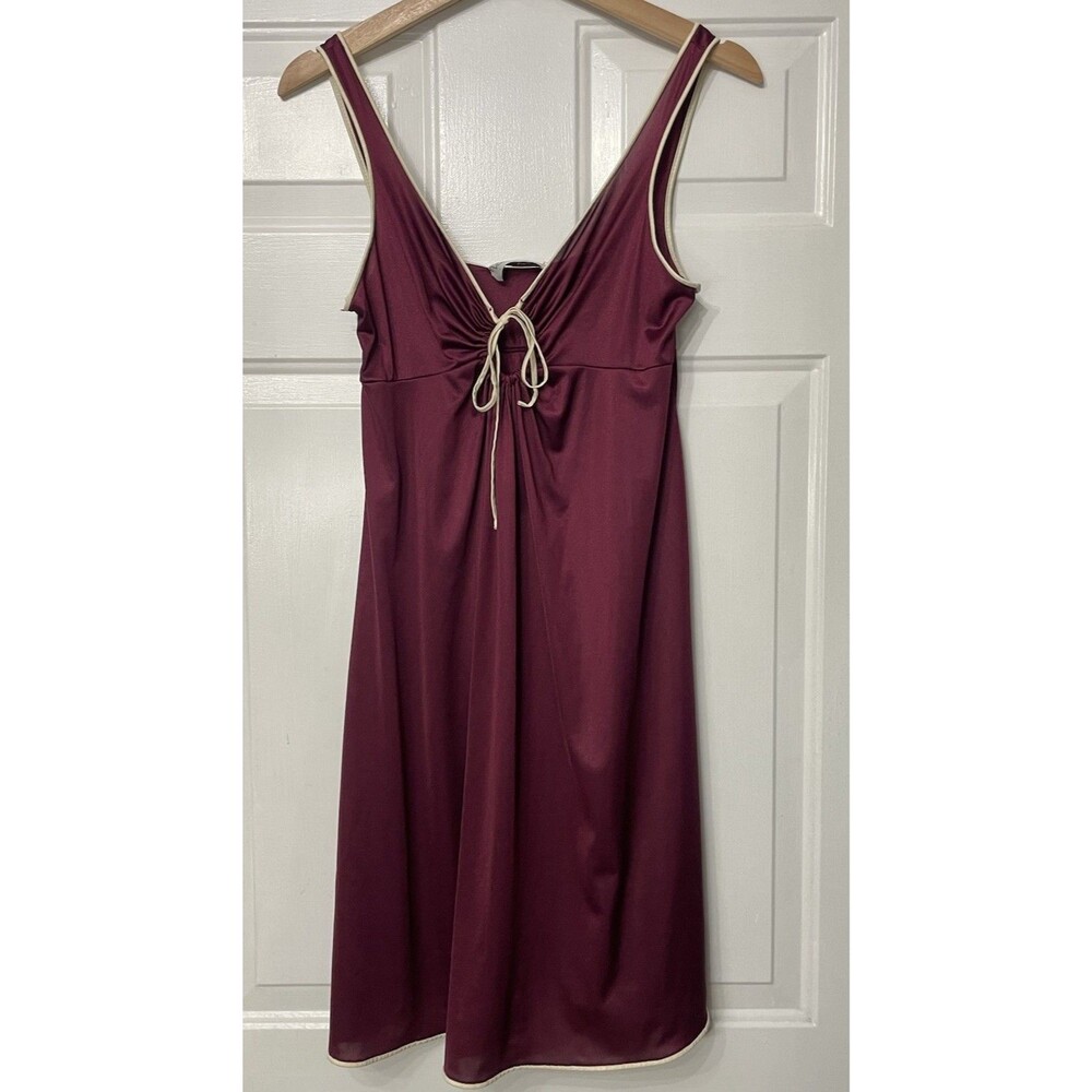 Vintage Burgundy Babydoll Slip Dress Size 32 Satin Coquette Mini VASSARETTE
